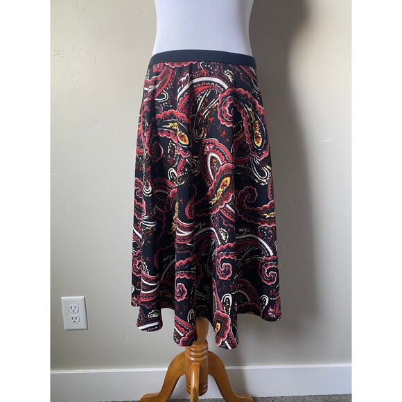 Bobeau Large Flowy Flattering Paisley Print Pull On Elastic Waistband Midi Skirt - Picture 3 of 6